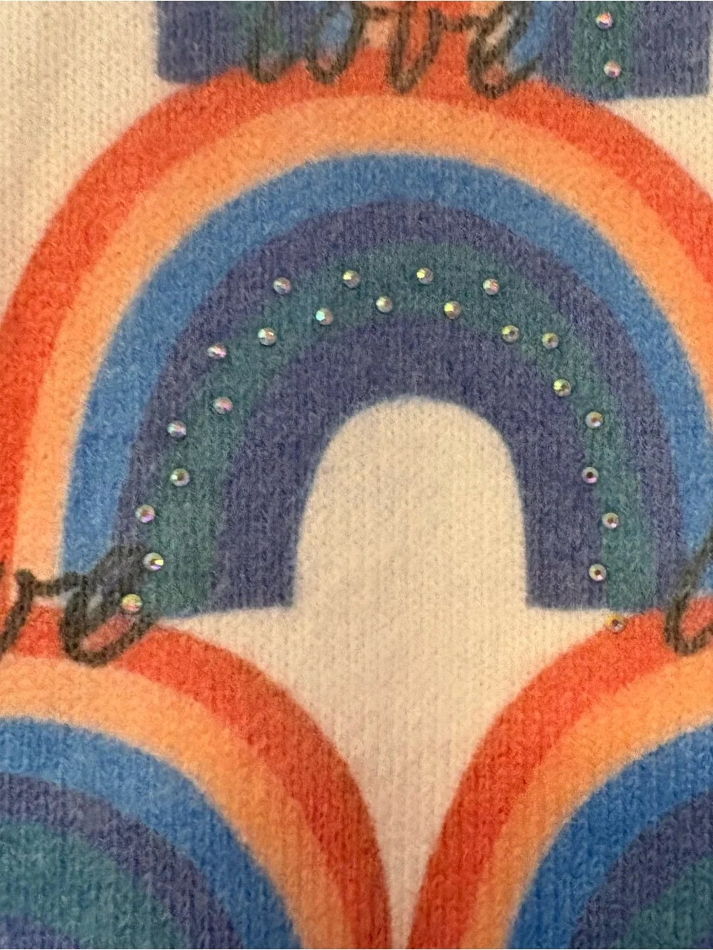 Hannah Banana white rainbow love with gemstones sweater size 4